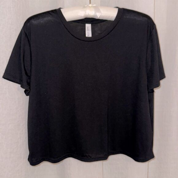 B + C L Black Crewneck Cropped Short Sleeve Flowy Tee - Picture 1 of 10